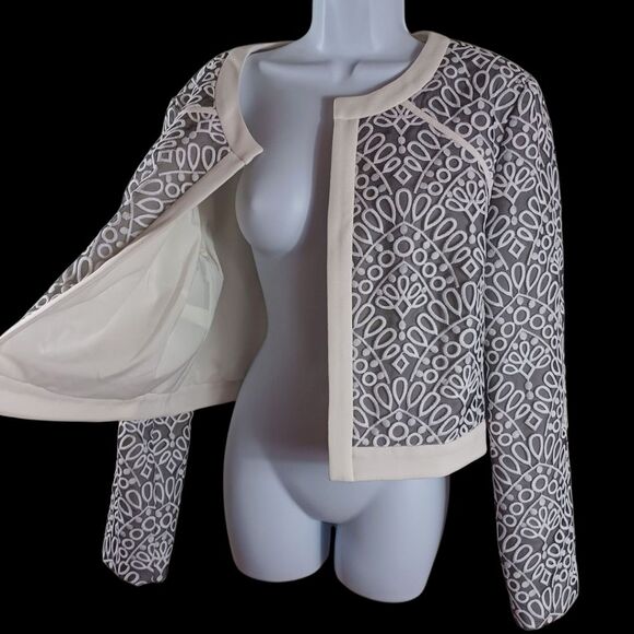 Katherine Kelly Blazer 14 Embroidered Sheer Black Ivory Office Jacket Corpcore - Picture 6 of 10